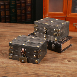 复古木质长方形收纳盒桌面珠宝项链首饰盒密码锁储物盒带锁小箱子