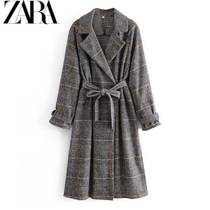 ZARA  秋季新款女装欧美风休闲时尚气质长款格子大衣外套 8491223