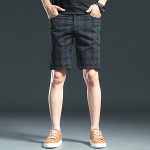 高档纯棉格子短裤男直筒外穿夏季薄款五分中裤中年商务户外半截裤