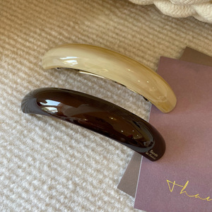 韩国进口France高级感弹簧夹女超美巧克力色弧形马尾发夹树脂发卡