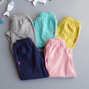 女童休闲裤2-3-4-5岁裤子春薄款运动弹力纯棉纯色粉黄色宽松长裤