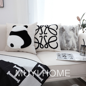 现代熊猫抱枕套北欧轻奢高级沙发抱枕套客厅靠枕卧室抱枕靠垫靠枕