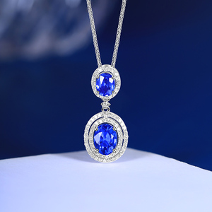 善合珠宝总计1.2克拉矢车菊蓝天然蓝宝石吊坠  18K金镶嵌钻石现货