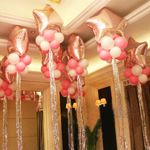 心形气球雨丝儿童生日派对装饰五角星气球流苏彩条婚礼婚房布置