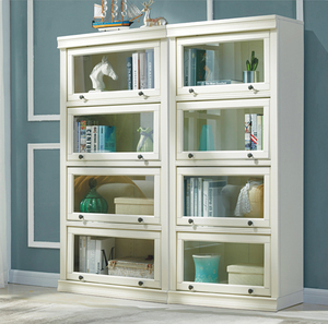 美式全实木书柜组合书橱书架家用带玻璃门落地客厅卧室置物储物柜