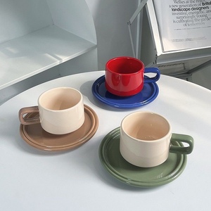轻奢ins奇趣撞色咖啡杯复古简约下午茶陶瓷杯韩式办公室咖啡杯碟