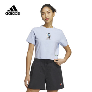 adidas阿迪达斯女子2023夏季新款休闲高腰透气短款短袖T恤HY2819