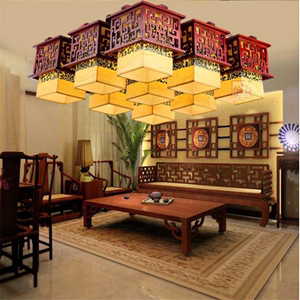 中式吊灯仿古实木客厅灯酒店茶楼工程羊皮灯创意方形餐厅吸顶灯具