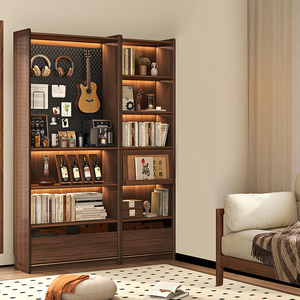 新中式实木柜书柜自由组合整满墙展示带玻璃门落地书架多层置物架