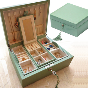 高档首饰盒流行饰品珠宝盒皮质带锁欧式木质饰品盒公主女生礼物