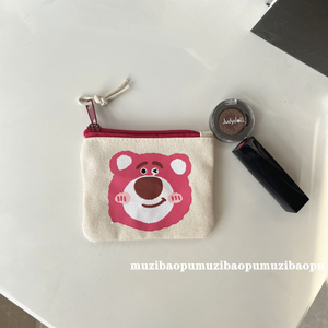 新款草莓熊零钱包女学生帆布小化妆包便携耳机口红卡包可爱收纳包