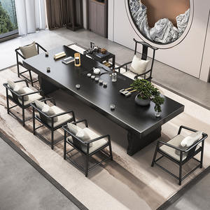 2024款新中式茶桌椅子组合实木现代客厅办公室茶台原木大板喝茶桌