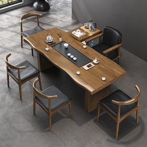 茶桌茶盘一体新中式功夫泡茶台实木大板现代简约客厅喝茶桌椅组合