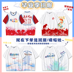 京品毕业班服定制纯棉t恤DIY幼儿园小学初高中生运动会套装印logo