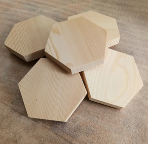实木多边形 六边形木片 6边形木块蜂窝形木块，手工DIY异形木板