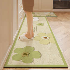 奶油风厨房专用地垫l形硅藻泥吸水垫防滑防油沥水垫免洗防摔地毯