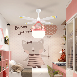 儿童房LED卧室灯男孩女孩创意卡通风扇吊灯现代简约房间电扇灯具