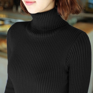 秋冬新款韩版高领长袖针织衫女士黑色加厚款修身显瘦套头打底毛衣