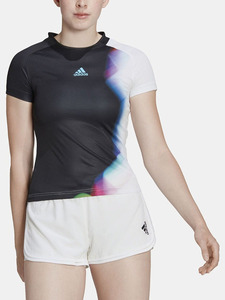 ADIDAS TENNIS TEE阿迪女子夏季运动服训练T恤 黑色快干网球短袖