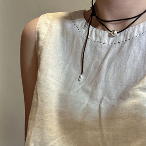 s925银纯银小众设计圆珠多戴法项链女个性时尚百搭黑绳链绑带