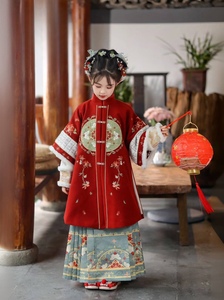伊娃布衣儿童汉服女童冬季中国风拜年服唐装新款红色加厚裙子套装
