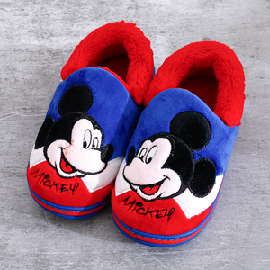 迪士尼棉拖鞋冬季男女儿童米奇卡通毛绒防滑保暖包跟亲子宝宝拖鞋