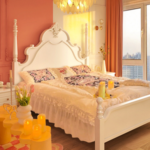 复古实木法式床奶油风公主床雕花欧式1.8m双人主卧美式安娜床白色