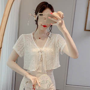 新中式国风蕾丝镂空短款防晒开衫女夏季配吊带裙的小外搭薄款外套