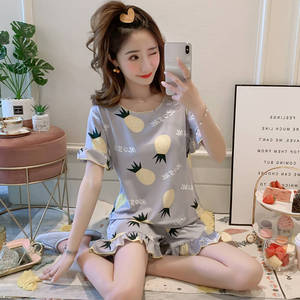 韩版学生清新莫代尔棉睡衣女夏季卡通可爱短袖两件套装家居服夏天