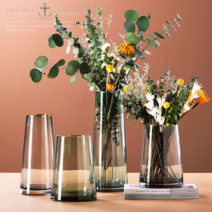 现代北欧式创意简约彩色玻璃花瓶花器摆件透明客厅餐桌插花装饰品