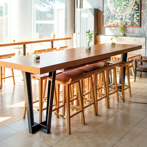 吧台桌椅北欧原木酒吧台前台会客桌高脚咖啡厅奶茶桌实木长条餐桌