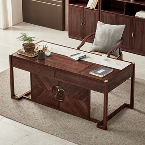 新中式书桌椅子乌金木实木电脑桌书柜组合禅意家用办公桌书房书台