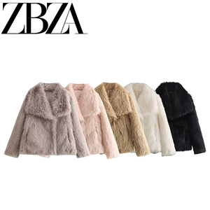 ZAR 冬季新款 女装 欧美风法式时尚设计感百搭人造皮草大翻领外套