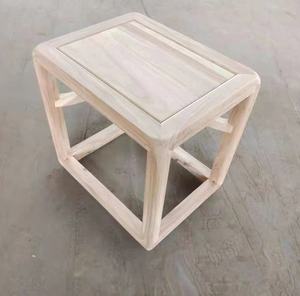 新中式全实木方凳北方老榆木客厅小凳子家用茶几矮凳鞋凳板凳白茬