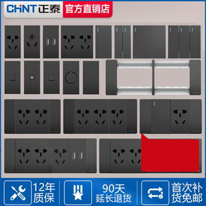 正泰118型系列开关插座大面板家用NEW5C黑色深灰色9九孔组合模块