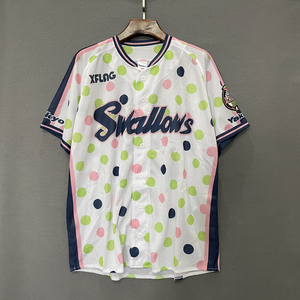 日本开衫印花短袖棒球服燕子队球迷服运动速干棒垒球拍照宽松上衣