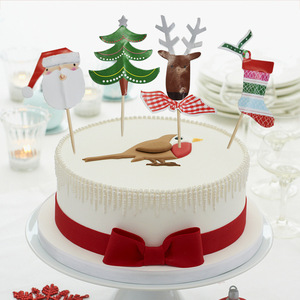 圣诞节用品水果拼盘装饰蛋糕签圣诞老人企鹅插牌鹿角麋鹿袜子插签