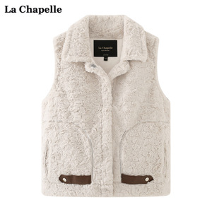 拉夏贝尔/La Chapelle马夹翻领拉链羊羔绒马甲女外穿无袖外套春季