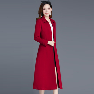 高端红色女士风衣外套2023年新款春秋季中长款贵夫人洋气薄款大衣