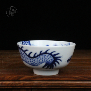 景德镇中式青花瓷釉下彩手绘复古风过墙龙碗茶碗陶瓷餐具装饰碗