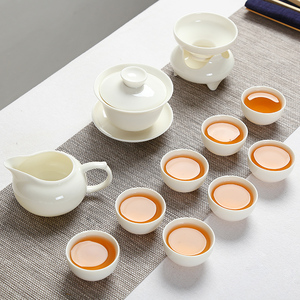 整套功夫茶具套装 家用小套白瓷茶壶盖碗茶杯子简约工夫现代茶具