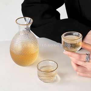 中式锤纹清酒壶套装家用一两白酒杯玻璃酒具冰梅酒果酒杯小酒杯子