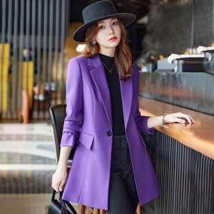 紫色西装风衣外套女春秋2024新款时尚高级感修身中长款小西服上衣