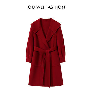 双面羊绒大衣女短款小个子红色呢大衣冬装高端气质大码羊毛呢外套