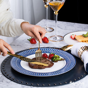 欧式美式餐具套装样板房间西餐盘家用牛排盘蓝之印餐碟餐厅器皿