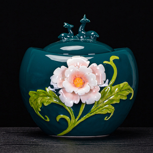 精致捏花陶瓷茶叶罐密封罐大号家用高端一斤装创意葫芦存茶储物罐