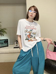韩代韩国女装精品潮流时尚宽松休闲圆领夏季棉麻短袖T恤