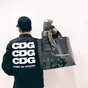 大包包女爱心包包CDG同款大容量黑色牛皮纸PVC购物袋托特包手提包
