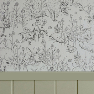 瑞典进口墙纸儿童房卧室背景墙壁纸手绘黑白线条兔子动物定制壁布