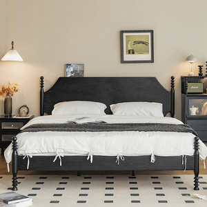 北欧黑胡桃木实木双人床1.8米美式复古全实木红橡木黑色大床婚床